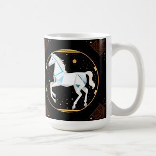 Caneca De Café Ilustração Geométrica Abstrata de Cavalo Branco
