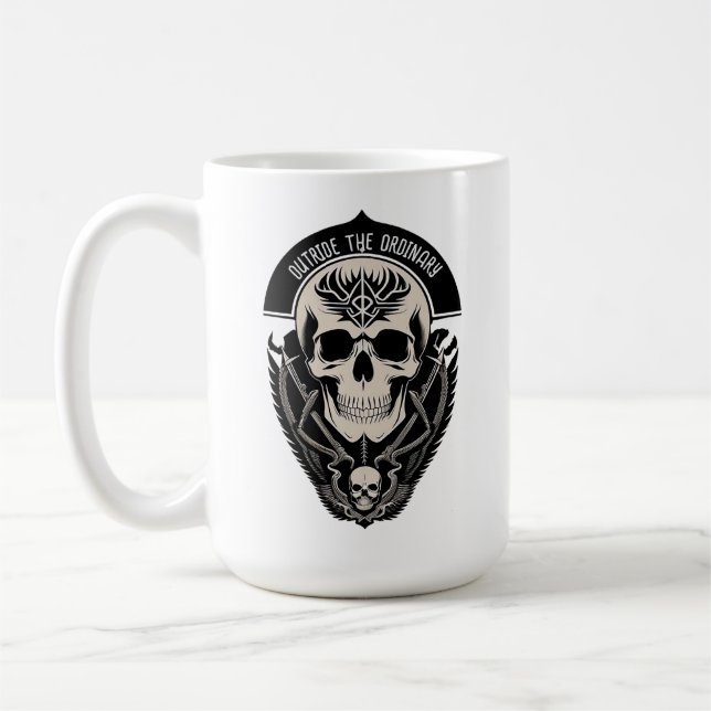 Caneca De Café Ilustração Intrincada de Caveira Gótica (Esquerda)