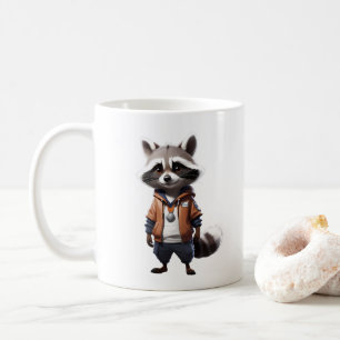 Caneca De Café Ilustração legal e Adorável do Raccoon