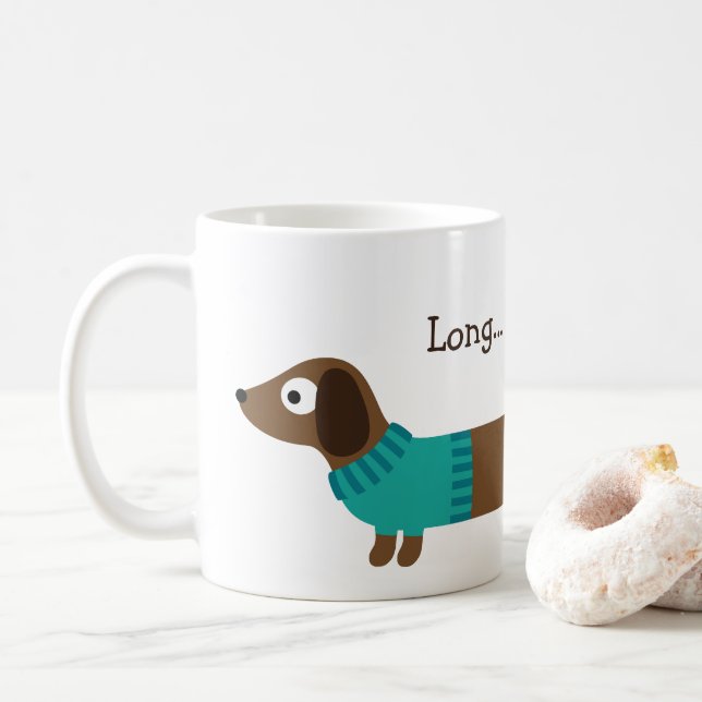Caneca De Café Ilustração longa bonito do Dachshund (Com Donut)