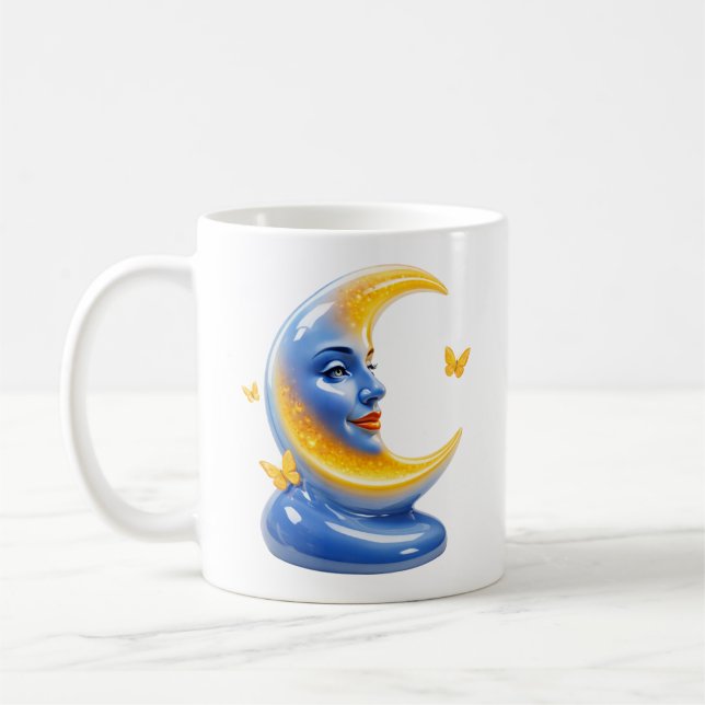 Caneca De Café Ilustração Lua Azul Celestial Brilhante (Esquerda)