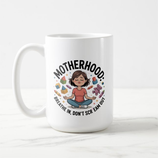 Caneca De Café Ilustração Maternidade Respira Calma (Esquerda)