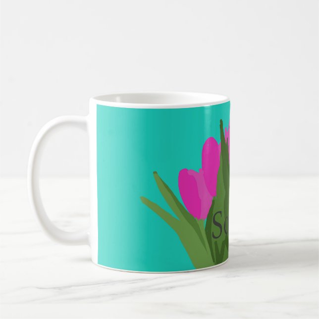 Caneca De Café Ilustração Moderna da Flor de Tulip bonito + Nome (Esquerda)