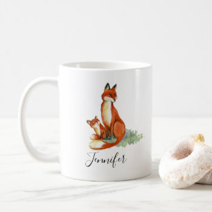 Caneca De Café Ilustração Momma Fox e Baby Watercolor