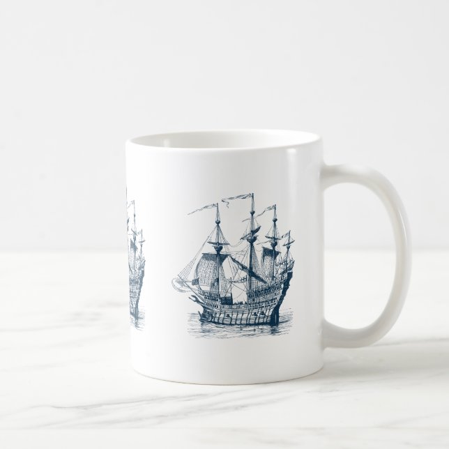 Caneca De Café Ilustração Náutica Da Navegação Eólica Azul-marinh (Direita)
