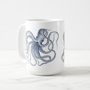 Caneca De Café Ilustração Náutica Octopus Azul Coffee Mug