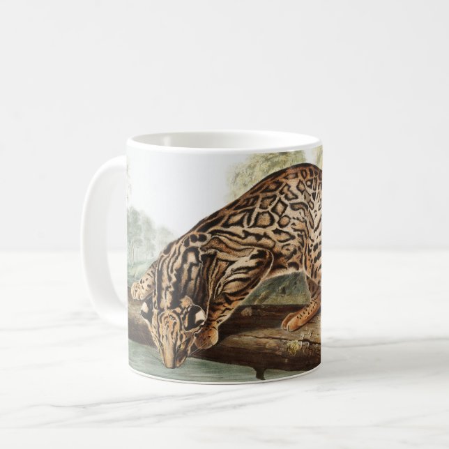 Caneca De Café Ilustração Ocelot, Gato-Leopardo (Felis pardalis) (Frente Esquerda)