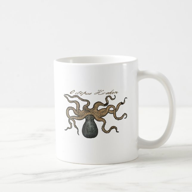 Caneca De Café Ilustração Octopus Kraken Vintage (Direita)