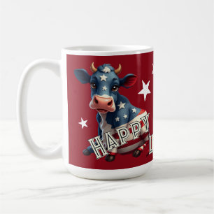 Caneca De Café Ilustração Patriótica de Vaca com Bandeira America