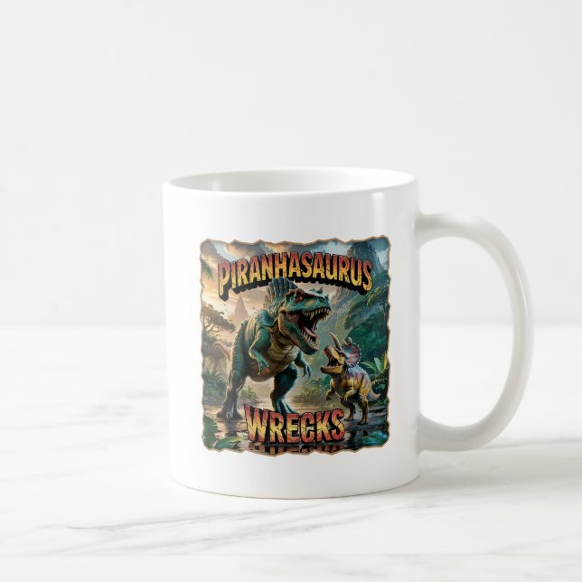 Caneca De Café Ilustração Piranhasaurus Wrecks – Assustador Diver (Direita)