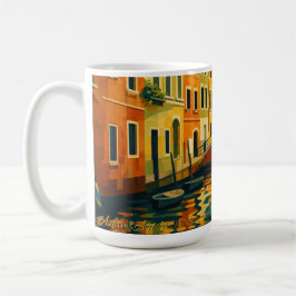 Caneca De Café Ilustração Ponte do Canal de Veneza Dourada ao Pôr