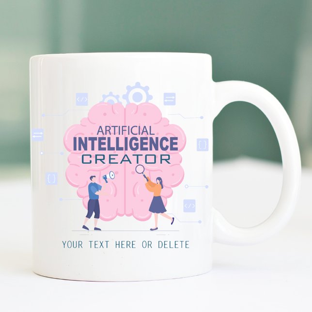 Caneca De Café Ilustração rosa do cérebro Inteligência Artificial (Criador carregado)