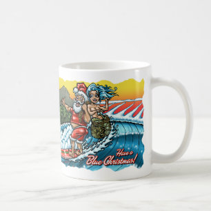 Caneca De Café Ilustração surfando havaiana do papai noel do