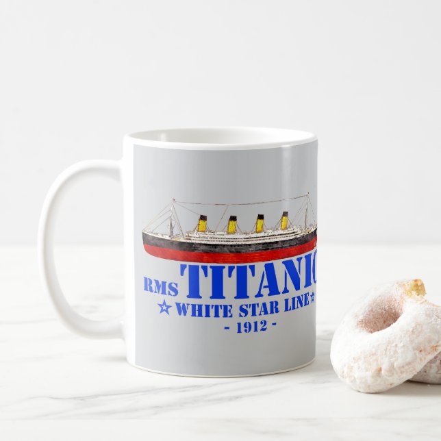 Caneca De Café Ilustração Titânica RMS - Linha White Star 1912 (Com Donut)