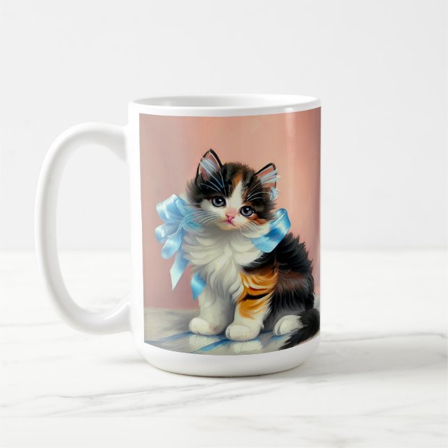 Caneca De Café Ilustração Vintage Calico Kitten (Esquerda)