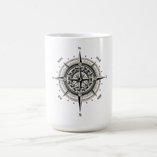 Caneca De Café Ilustração Vintage da Rosa dos Ventos em Monocromi