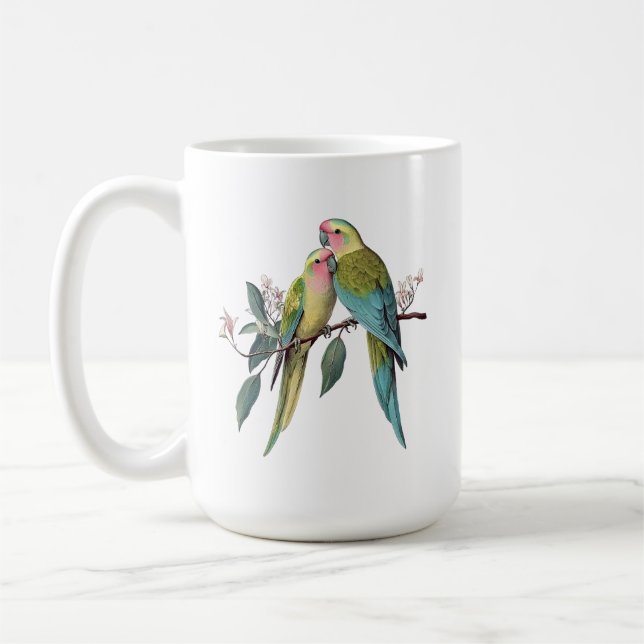 Caneca De Café Ilustração Vintage de Papagaios Princesa (Esquerda)