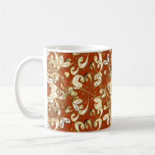 Caneca De Café Ilustração Vintage. Elem de ouro de padrão sem