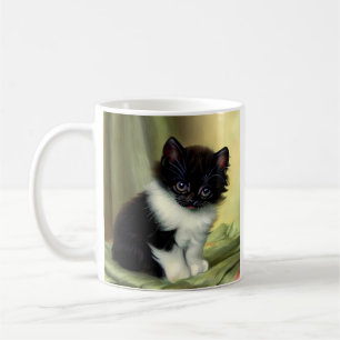 Caneca De Café Ilustração Vintage Tuxedo Kitten