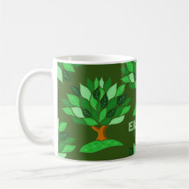 Caneca De Café Ilustrações de Árvore com Padrão de Folhas. Adicio