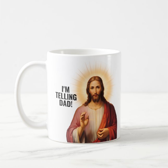 Caneca De Café I'm Telling Dad - Funny Jesus Meme (Esquerda)
