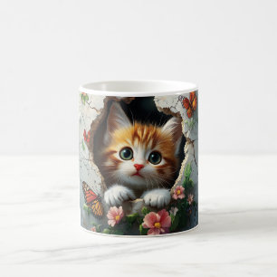 Caneca De Café Imagem 3D de um gatinho fofo espiando