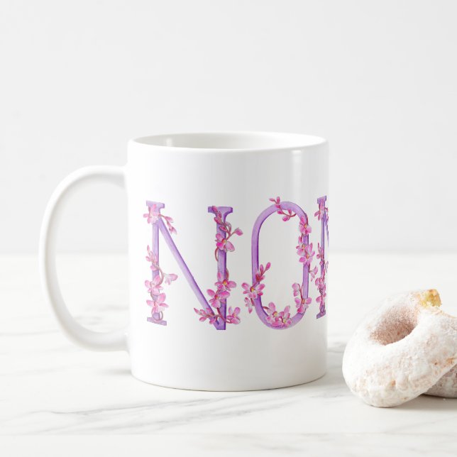 Caneca De Café Imagem cor-de-rosa púrpura de texto não-na (Com Donut)