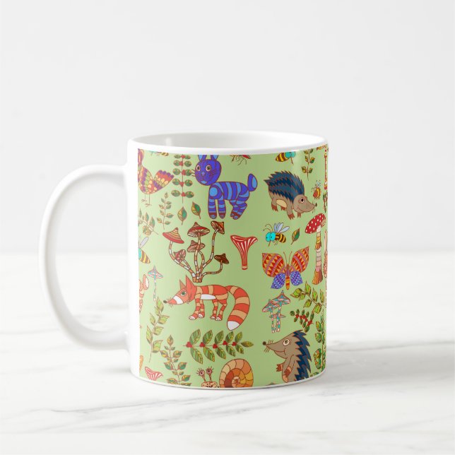 Caneca De Café Imagem da vida da floresta. Flora e fauna. Vinta (Esquerda)