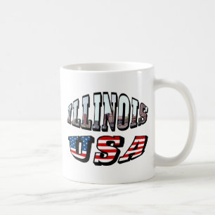 Caneca De Café Imagem de Illinois e de bandeira dos EUA texto
