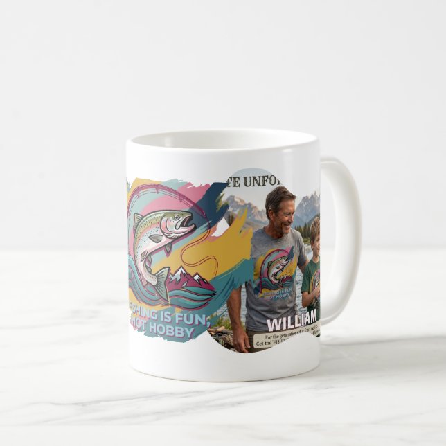 Caneca De Café Imagem Personalizada, A Pesca é Divertida Não Hobb (Frente Esquerda)