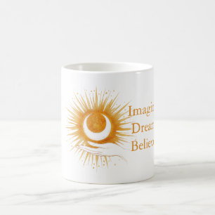 Caneca De Café Imagine Sonhe Acredite Ouro Laranja Sol Mão