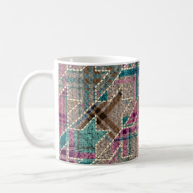 Caneca De Café Imitação do padrão de retalhos índio com textura (Esquerda)