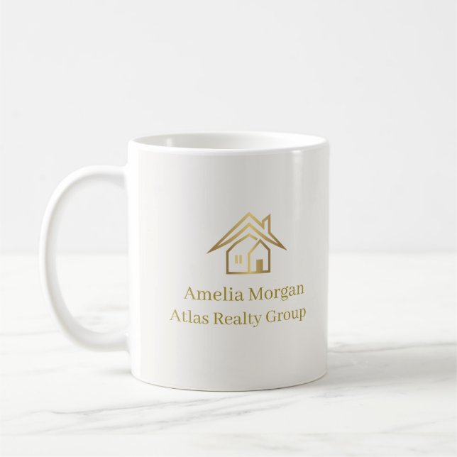 Caneca De Café Imobiliária Marfim & Ouro Moderna (Esquerda)