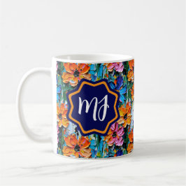 Caneca De Café Impasto Flores de Estilo em um Monograma Colorido