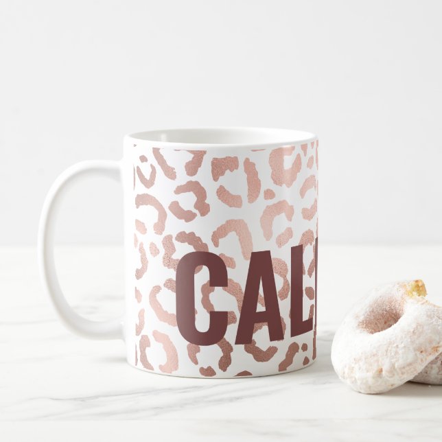 Caneca De Café Impressão Animal Leopard Cheetah, Rosa Chic (Com Donut)