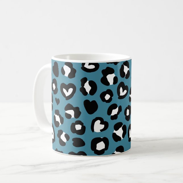 Caneca De Café Impressão Animal, Leopardo Azul, Manchas de Chita, (Frente Esquerda)