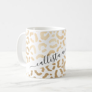 Caneca De Café Impressão Animal Leopardo Branco Dourado Elegante 