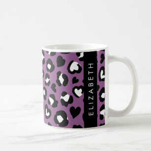 Caneca De Café Impressão Animal, Leopardo Roxo, Corações, Seu Nom