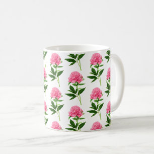 Caneca De Café Impressão botânico do vintage, peônia cor-de-ro