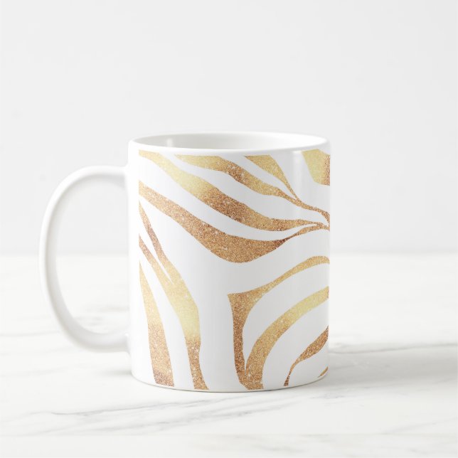 Caneca De Café Impressão Branca de Zebra Dourada Elegante (Esquerda)