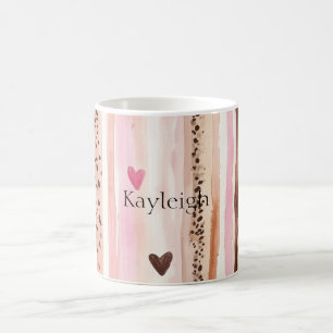 Caneca De Café Impressão Colar Castanho-Rosa Estimulada Corações