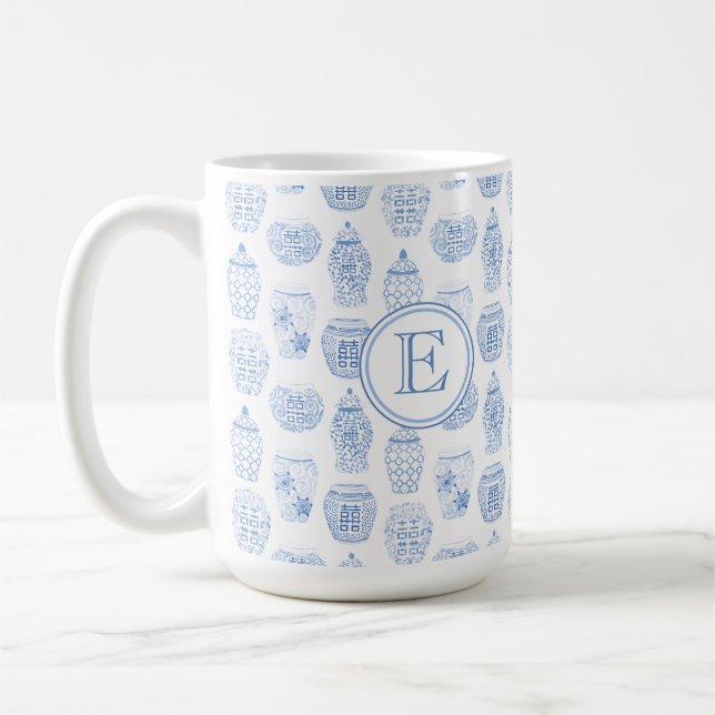 Caneca De Café Impressão da China Azul-Branco, de Monograma Inici (Esquerda)