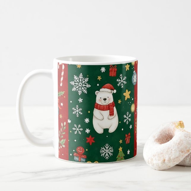 Caneca De Café Impressão de Ano Novo, urso, árvore de Natal, rapo (Com Donut)