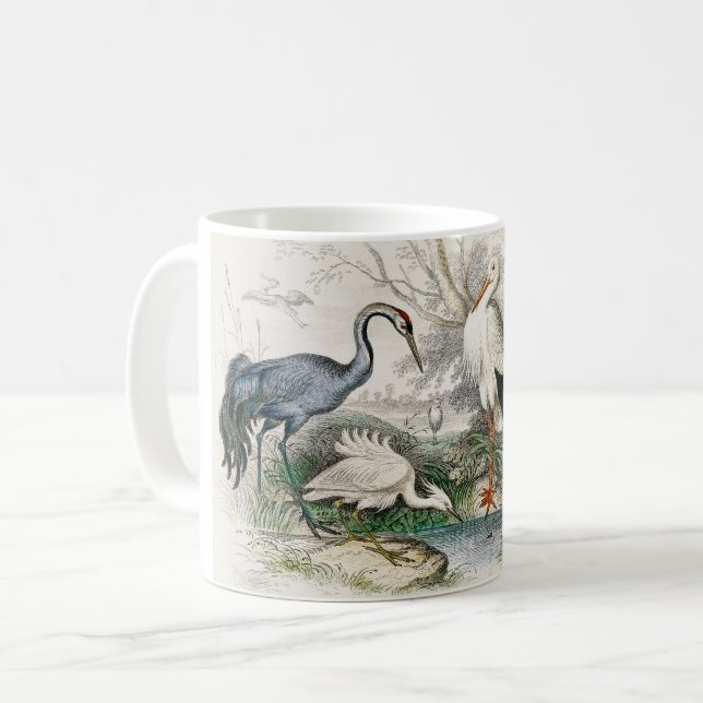 Caneca De Café Impressão de Arte da Natureza com Garça, Cegonha e (Frente Esquerda)