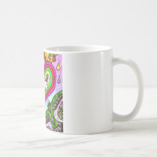 Caneca De Café Impressão de Arte de Coração Arco-Íris Psicodélico