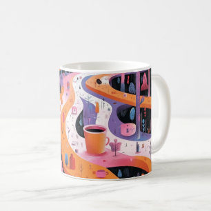 Caneca De Café Impressão de Arte de Parede Formas Geométricas e C