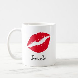 Caneca De Café Impressão de Beijo Red Lipstick Personalizado