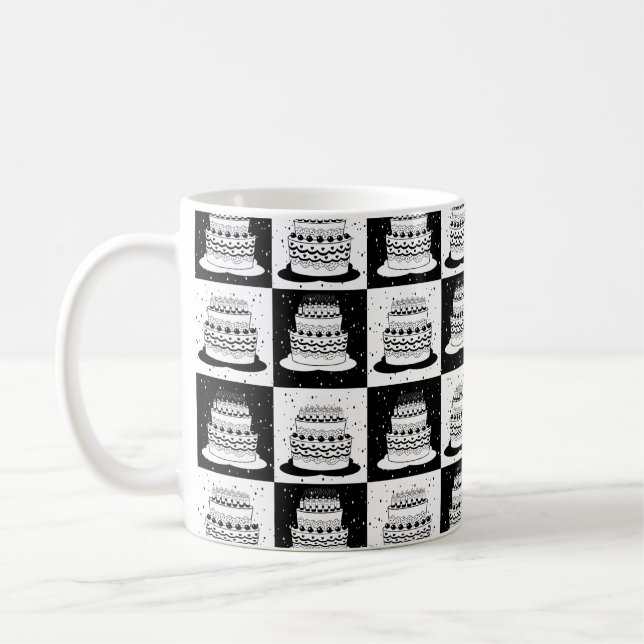 Caneca De Café Impressão de Bloco Verificado com Bolo Branco Pret (Esquerda)