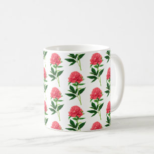Caneca De Café Impressão de Botânica da Vintage, Pedônia Rosa-Cor
