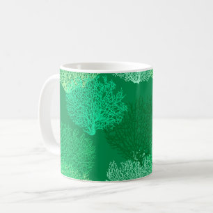 Caneca De Café Impressão de coral do ventilador, tons de verde de